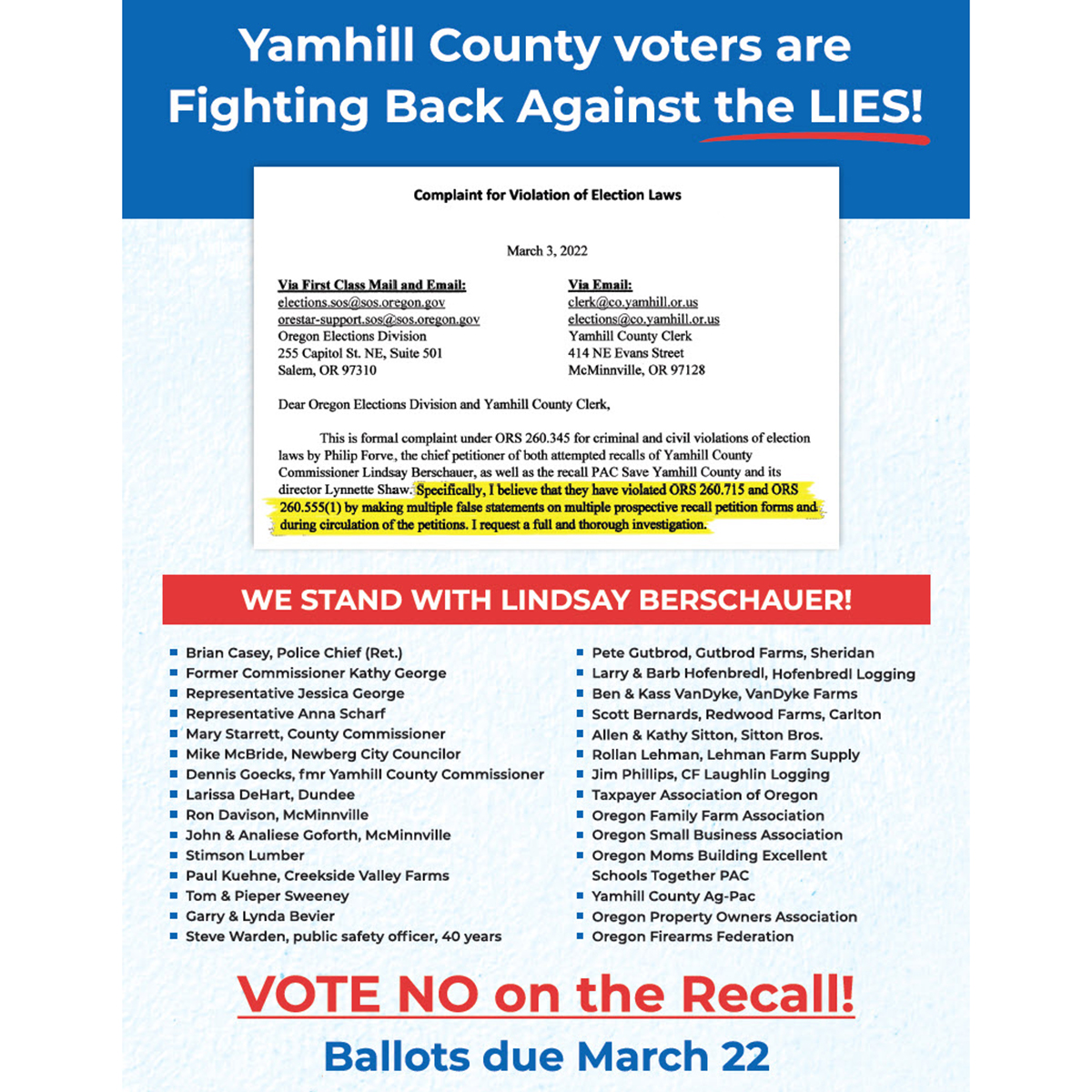 Fighting Back Against the Lies - Vote No on the Recall of Lindsay Berschauer